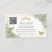 Sage Groene Rozen Bloemenkoud Quinceañera RSVP QR Informatiekaartje (Voorkant)