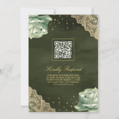 Sage Groene Rozen Gouden Kant QR Code Moslim Bruil Kaart (Achterkant)