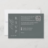 Sage groene RSVP kaart met QR code en script lette (Voorkant)