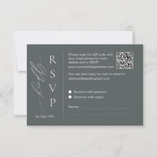Sage groene RSVP kaart met QR code en script lette (Voorkant)
