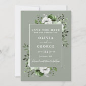 Sage Groene Rustieke Waterverf Bloemen Foto Huweli Save The Date (Voorkant)
