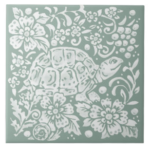 Sage Groene Schildpad Bos Slak Bosgrond Tegeltje