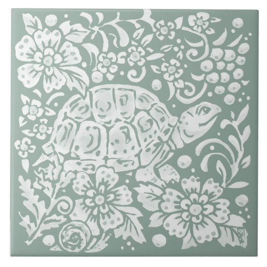  Sage Groene Schildpad Bos Slak Bosgrond Tegeltje (Voorkant)