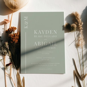 Sage Groene Schone Lijn Minimalistische Bruiloft Kaart