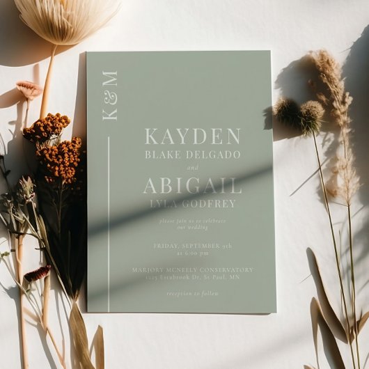 Sage Groene Schone Lijn Minimalistische Bruiloft Kaart