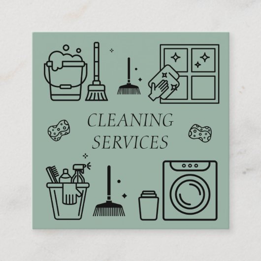 Sage Groene Schoonmakende Diensten Commercieel Bin Vierkante Visitekaartje (Voorkant)