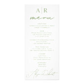 Sage groene script kalligrafie bruiloft menukaart reclamekaart (Voorkant)