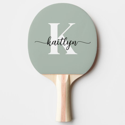 Sage Groene Script Monogram Tafeltennisbatje (Voorkant)