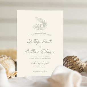 Sage Groene Shell Strand Ocean Bestemming Bruiloft Kaart