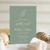 Sage Groene Shell Strand Ocean Bestemming Bruiloft Kaart