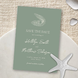 Sage Groene Shell Strand Ocean Bestemming Bruiloft Save The Date