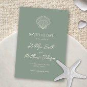 Sage Groene Shell Strand Ocean Bestemming Bruiloft Save The Date