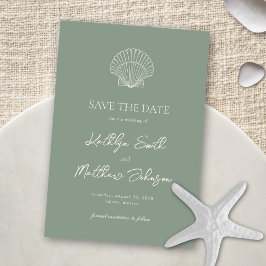 Sage Groene Shell Strand Ocean Bestemming Bruiloft Save The Date