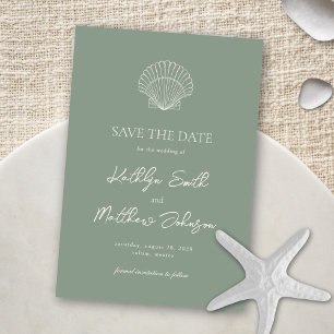 Sage Groene Shell Strand Ocean Bestemming Bruiloft Save The Date