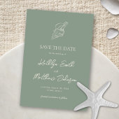 Sage Groene Shell Strand Ocean Bestemming Bruiloft Save The Date