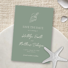 Sage Groene Shell Strand Ocean Bestemming Bruiloft Save The Date