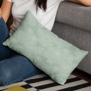 Sage groene slaapkamer beddengoed trendy bloemmoti accent kussen