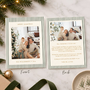 Sage groene smalle streep foto brief Kerstmis Feestdagenkaart