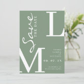 Sage groene stijlvolle monogram bruiloft save the date (Staand voorkant)