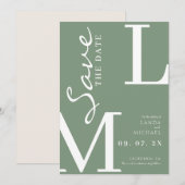 Sage groene stijlvolle monogram bruiloft save the date (Voorkant / Achterkant)