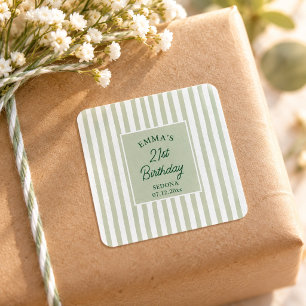 Sage Groene Streep 21e Verjaardag Coastal Chic Vierkante Sticker