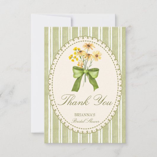 Sage groene streep retro elegant vrijgezellenfeest bedankkaart (Voorkant)