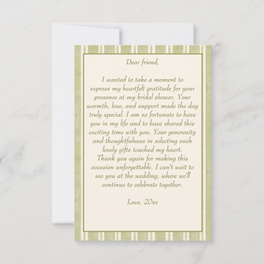 Sage groene streep retro elegant vrijgezellenfeest bedankkaart (Achterkant)