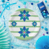 Sage Groene strepen en blauwe bloemen Papieren Bordje (Feest)