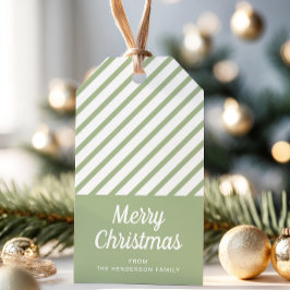 Sage Groene Strepen Vrolijk Kerstfeest Cadeaulabel
