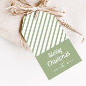 Sage Groene Strepen Vrolijk Kerstfeest Cadeaulabel