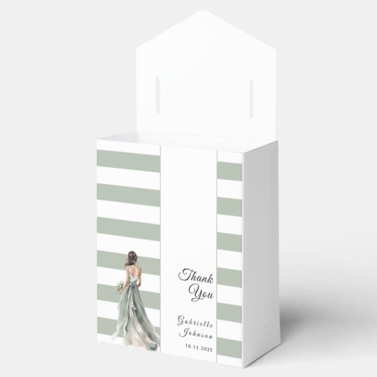 Sage Groene Strepen Waterverf Bruid Vrijgezellenfe Bedankdoosjes (Geopend)