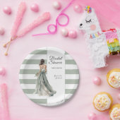 Sage Groene Strepen Waterverf Bruid Vrijgezellenfe Papieren Bordje (Feest)