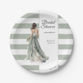 Sage Groene Strepen Waterverf Bruid Vrijgezellenfe Papieren Bordje (Voorkant)