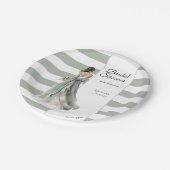 Sage Groene Strepen Waterverf Bruid Vrijgezellenfe Papieren Bordje (Gekanteld)