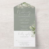 Sage Groene Strijklichten Groen Monogram Bruiloft All In One Uitnodiging (Binnen)