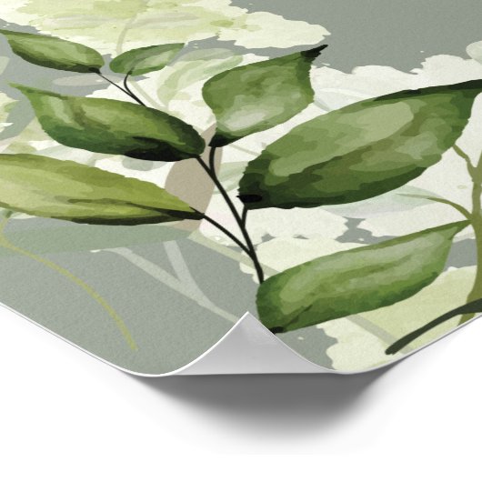 Sage Groene String Lights Bloemen Bruiloft Welkom Poster (Hoek)