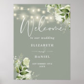 Sage Groene String Lights Bloemen Bruiloft Welkom Poster (Voorkant)