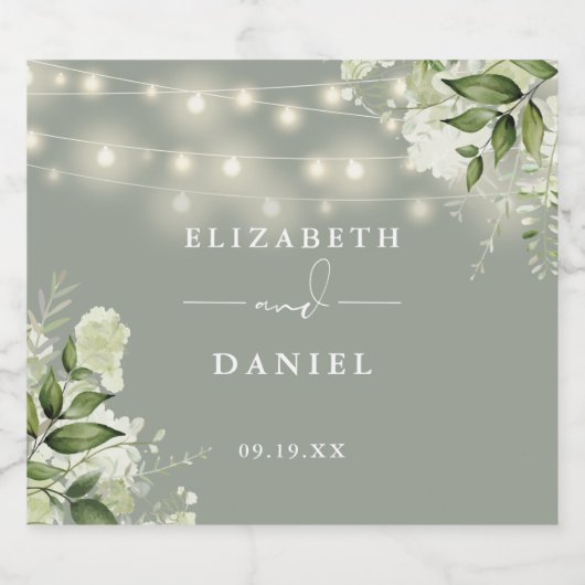 Sage Groene String Lights Bloemen Groen Bruiloft Bier Etiket (Enkel label)