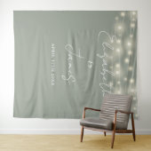 Sage Groene String Lights Bruiloft Foto Achtergron Wandkleed (In Situ (horizontaal))