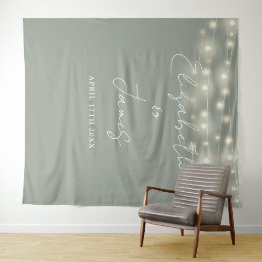 Sage Groene String Lights Bruiloft Foto Achtergron Wandkleed (In Situ (horizontaal))