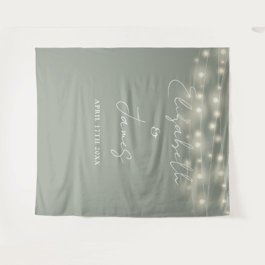 Sage Groene String Lights Bruiloft Foto Achtergron Wandkleed (Voorkant (horizontaal))