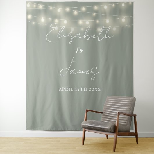 Sage Groene String Lights Bruiloft Foto Achtergron Wandkleed (In situ)