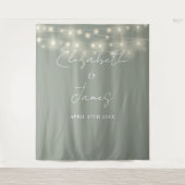 Sage Groene String Lights Bruiloft Foto Achtergron Wandkleed (Voorkant)