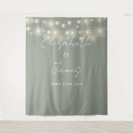 Sage Groene String Lights Bruiloft Foto Achtergron Wandkleed