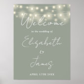 Sage Groene String Lights Bruiloft Welkomstbord Poster (Voorkant)