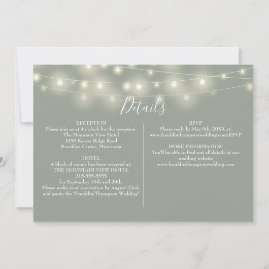 Sage Groene String Lights Foto Alles In Een Bruilo Kaart (Achterkant)