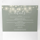 Sage Groene String Lights Script Monogram Bruiloft Drieluik Uitnodiging (Binnenzijde eerst)