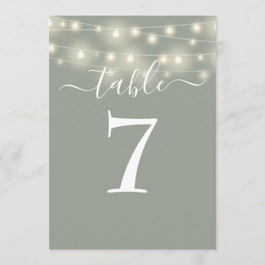 Sage Groene String Lights Tafelnummer (Achterkant)