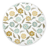 Sage groene tan retro bloemenpatroon keramische knop (Voorkant)