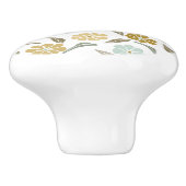 Sage groene tan retro bloemenpatroon keramische knop (Zijkant)